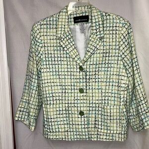 Sag Harbor Women's Green and White Plaid style Blazer. lined Button front Size 8